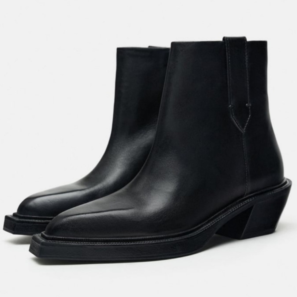 Zara Leather Cowboy Boots